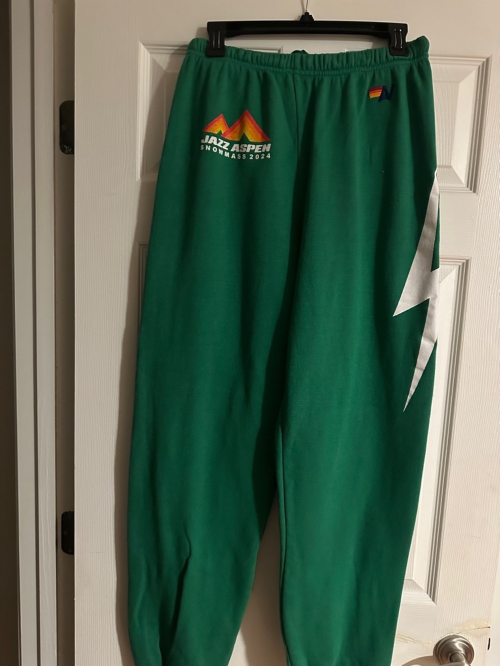 Aviator Nation Green Track Joggers with Silver Lightning Accent